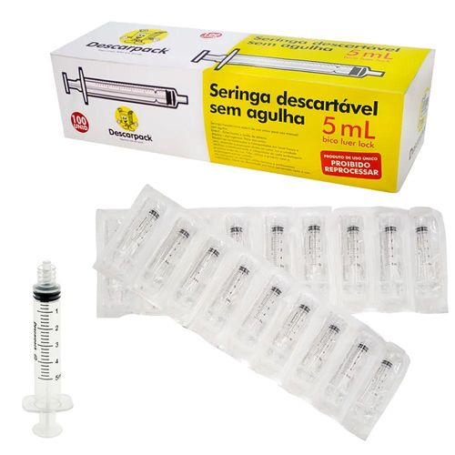 Seringa Lock sem Agulha Descarpack com 100 Unidades com 5ml