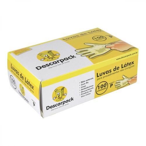 Luvas Descartáveis de Látex Com Pó Descarpack P com 100 Unidades