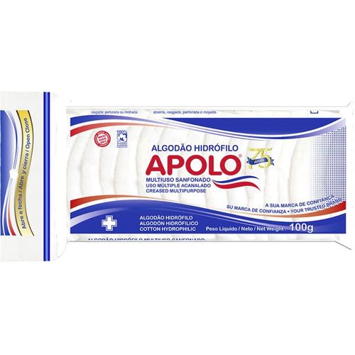 Algodão Hidrófilo Apolo Multiuso Sanfonado 100g