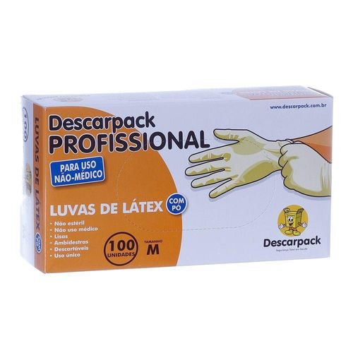 Luvas Descartáveis de Látex Descarpack M com Pó com 100 Unidades