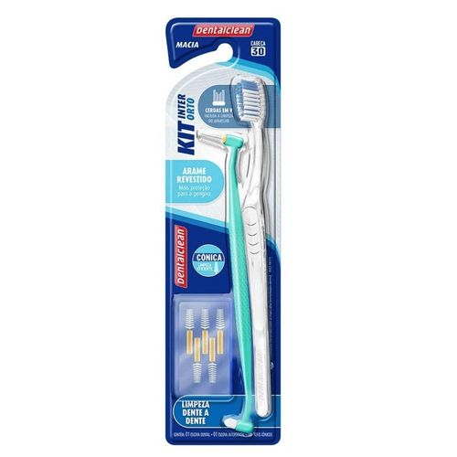 Kit Dental Dentalclean para Aparelhos Ortodônticos com 1 Escova Dental Macia + 1 Escova Interdental Cônica + 6 Refis