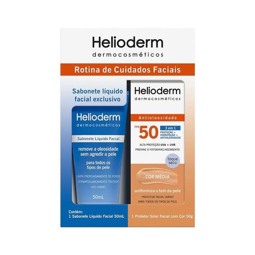 Kit Helioderm Dermocosmético Facial FPS 50 Cor Média 50g + 1 Sabonete Líquido 50ml