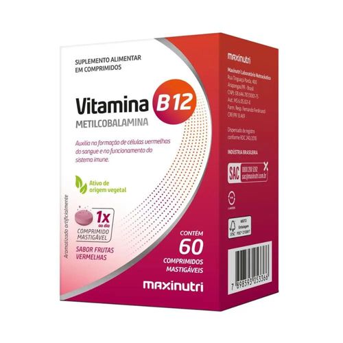 Vitamina B12 Maxinutri com 60 Comprimidos Mastigáveis