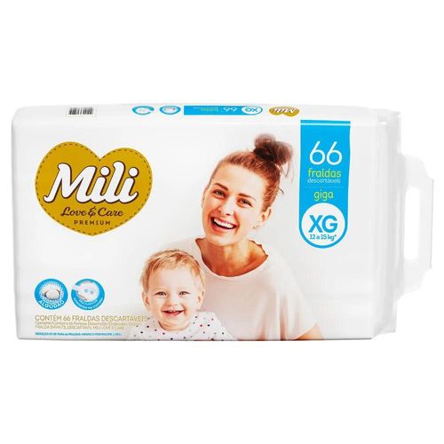 Fraldas Descartáveis Lovecare Mili Giga Tamanho XXG com 66 Unidades
