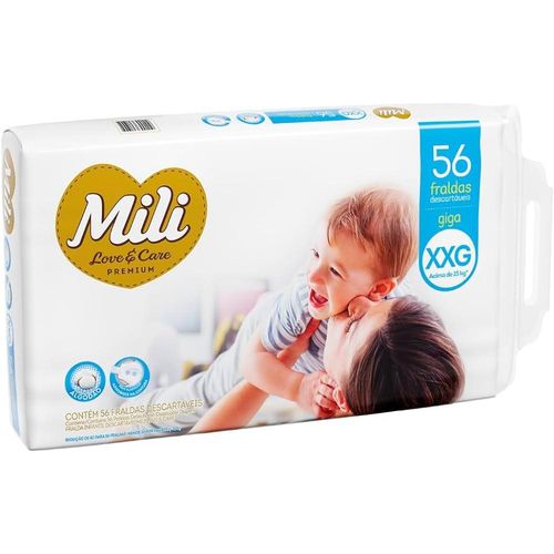 Fraldas Descartáveis Lovecare Mili Giga Tamanho XXG com 56 Unidades