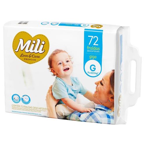 Fraldas Descartáveis Lovecare Mili Giga Tamanho G com 72 Unidades