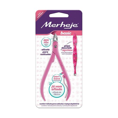 Kit Merheje Basic com 1 Alicate para Cutículas + 1 Pinça Rosa