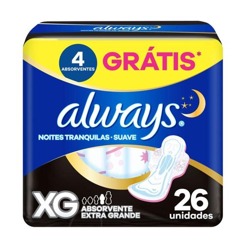 Absorvente Always Noites Tranquilas Suave Extra Grande com Abas com 26 Unidades