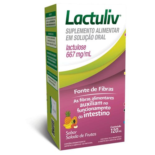 Lactuliv 667mg/ml com Copo Medidor Xarope Sabor Salada de Frutas Frasco 120ml