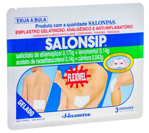 Salonsip 0,042mg/g + 0,175mg/g + 0,14mg/g + 0,14mg/g com 3 Emplastros