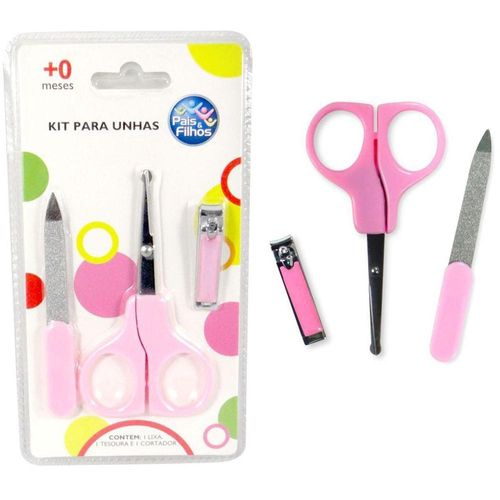 Kit para Unhas Pais e Filhos Rosa com 1 Lixa + 1 Tesoura + 1 Cortador