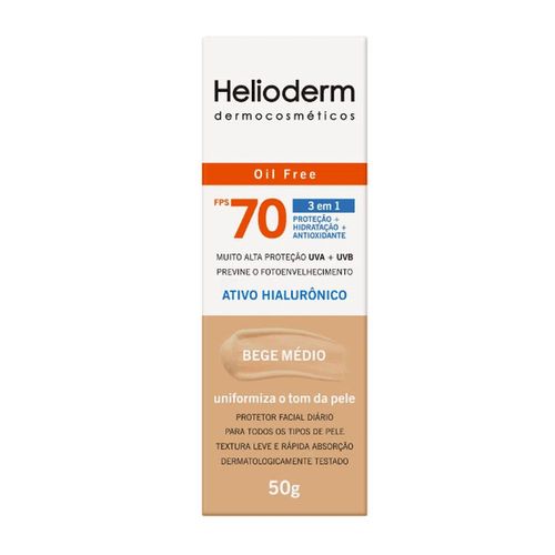 Protetor Solar Facial Helioderm FPS 70 3 em 1 Bege Médio 50g