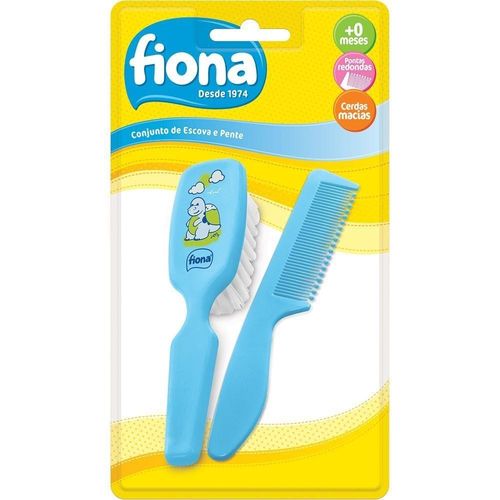 Kit Fiona Azul com 1 Escova para Cabelos + 1 Pente