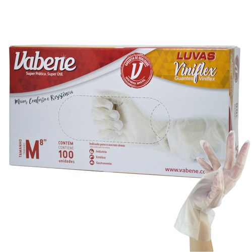 Luvas Descartáveis Vabene Viniflex M com 100 Unidades