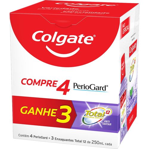 Kit Colgate com 4 Antissépticos Bucal Periogard 250ml + 3 Antissépticos Colgate Total 12 Anti-Tártaro 250ml