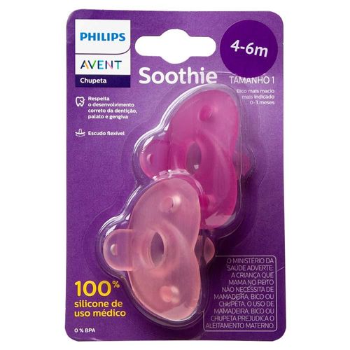 Chupeta Philips Avent Soothie Cor Rosa 4-6 Meses com 2 Unidades