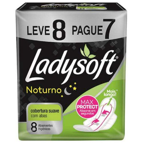 Absorventes Noturnos Suave com Abas Ladysoft Pague 7 Leve 8 Unidades