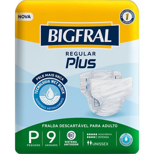 Fralda Descartável Geriátrica Regular Plus Bigfral P com 8 Pacotes com 9 Unidades