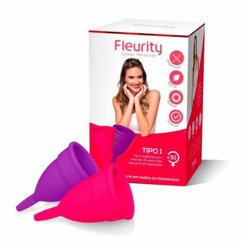 Coletor Menstrual Tipo 1 Roxo e Rosa Fleurity com 2 Unidades