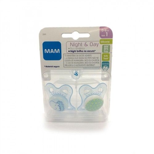 Chupeta Mam Night&Day Silicone Tamanho 1 de 0 a 6 Meses Ortodôntico com 2 Unidades