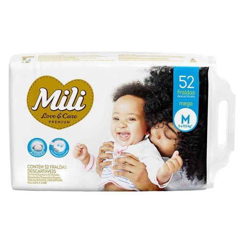 Fraldas Descartáveis Mili Love & Care Premium M com 52 Unidades