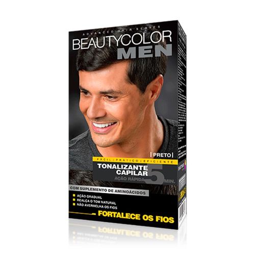 Kit Tonalizante Gel BeautyColor Men Preto sem Amonia com 1 Unidade