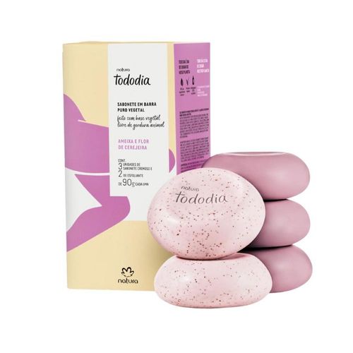 Sabonetes em Barra Puro Vegetal Tododia Ameixa e Flor de Cerejeira Natura com 5 Unidades com 90g
