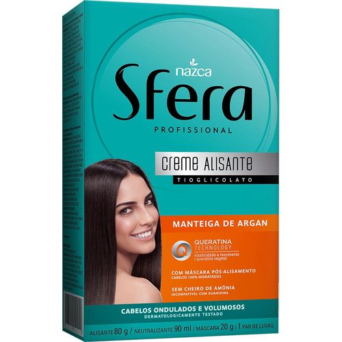 Kit Alisante Manteiga de Argan Queratina Sfera com 1 Alisante 80g + Neutralizante 90ml + Máscara 20g + 1 Par de Luva