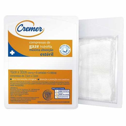 Compressas Gaze Hidrófila Estéril Cremer 7,5x7,5 com 10 Unidades