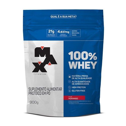 100% Whey Pó Sabor Morango Refil 900g