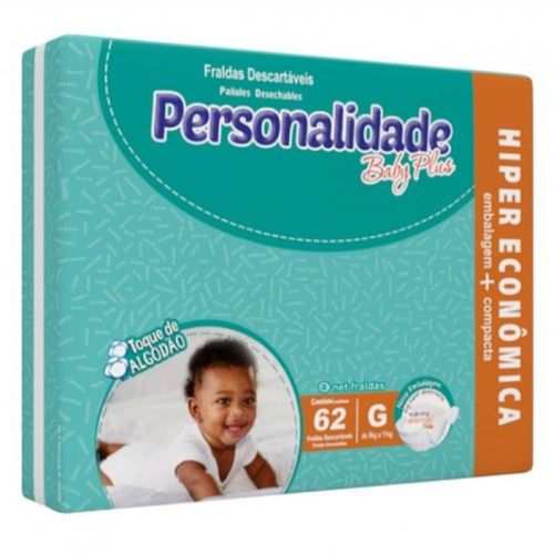 Fralda Personalidade Baby Plus G com 62 unidades