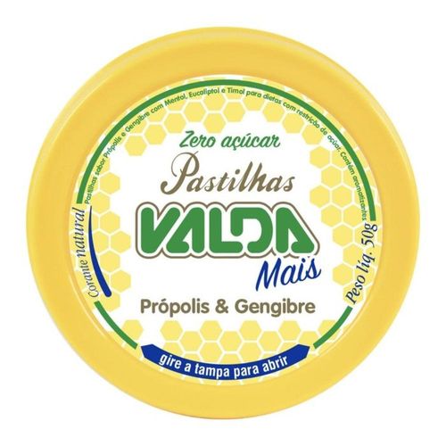 Pastilha Mais Sabor Própolis e Gengibre Valda Pote 50g