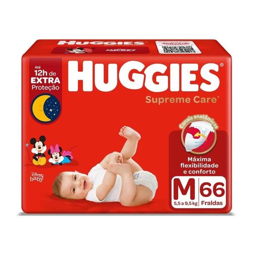 Fraldas Descartáveis Huggies Supreme Care Tamanho M com 66 Unidades