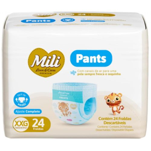 Fraldas Descartáveis Mili Love Care Pants Tamanho XXG com 24 Unidades