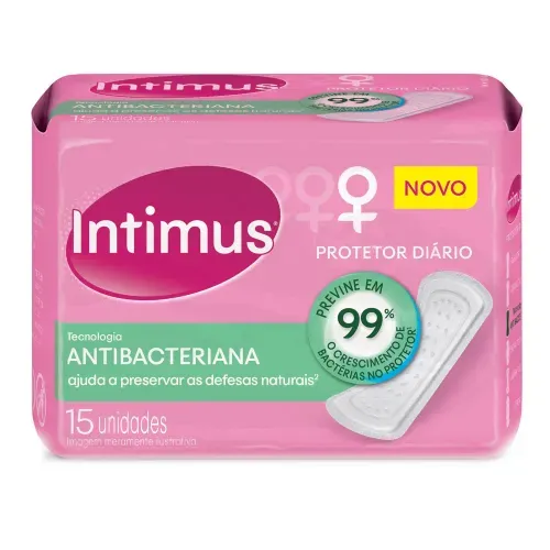 Protetor Diário sem Abas Antibacteriana Intimus com 15 Unidades