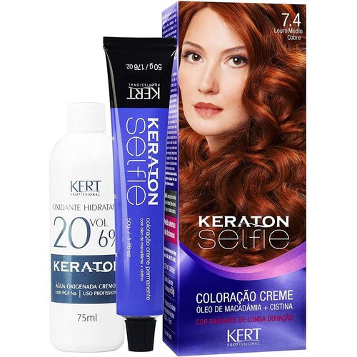 Coloração Creme Selfie Cor Nº 7.4 Louro Médio Cobre Keraton com 1 Unidade