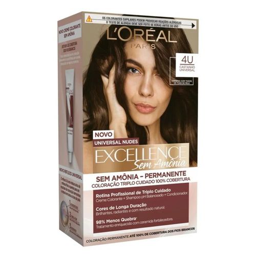 Kit Coloração L'Oréal Paris Excellence Nudes Sem Amônia 4U Castanho Universal com 1 Unidade