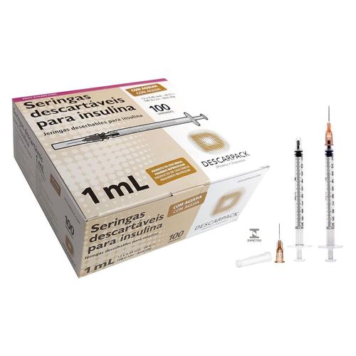 Seringas Descartáveis para Insulina com Agulhas Descarpack com 100 Unidades