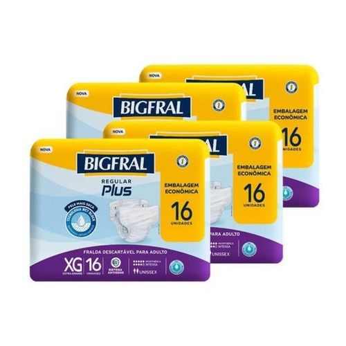 Fralda Descartável Geriátrica Regular Plus Bigfral XG com 4 Pacotes com 16 Unidades