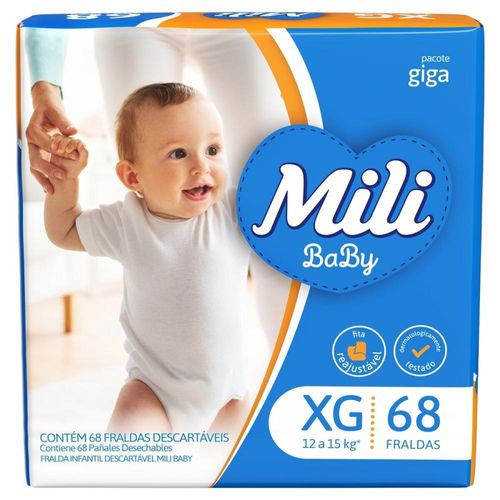 Fraldas Descartáveis Mili Baby Tamanho XG Pacote Giga com 68 Unidades