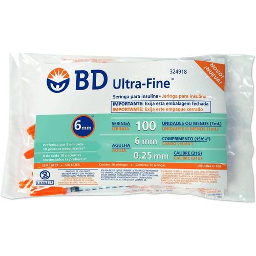 Seringa para Insulina BD Ultra-Fine 6mm 100UI com 10 Unidades
