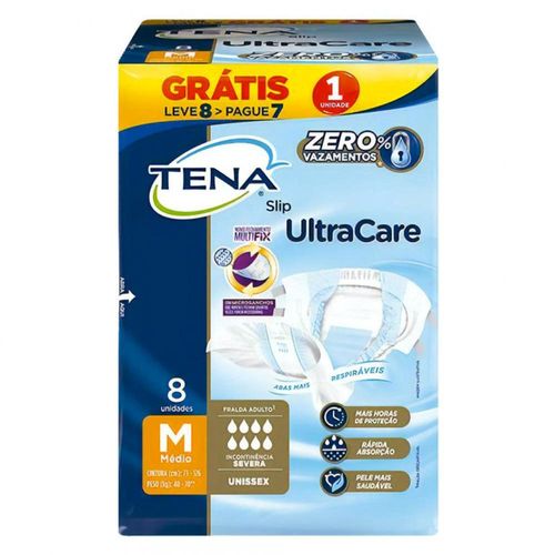 Fralda Geriátrica Tena Slip Ultra Tamanho M Pague 7 e Leve 8 Unidades