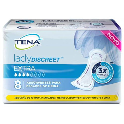 Absorvente Tena Lady Discreet Extra para Incontinência Urinária com 8 Unidades
