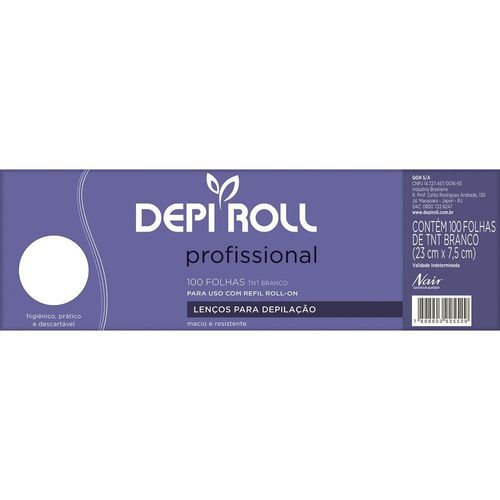 Lenços Depilatórios em TNT Branco 23cm X 7,5cm Depi Roll com 100 Unidades