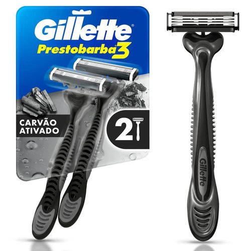 Aparelho de Barbear Descartável Gillette Prestobarba 3 Carvão Ativado com 2 Unidades