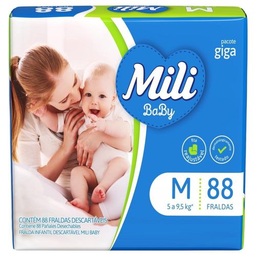 Fraldas Descartáveis Mili Baby Giga Tamanho M com 88 Unidades