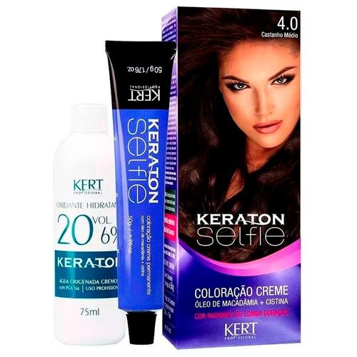Coloração Creme Cor Nº 4.0 Castanho Médio Keraton Selfie 40g