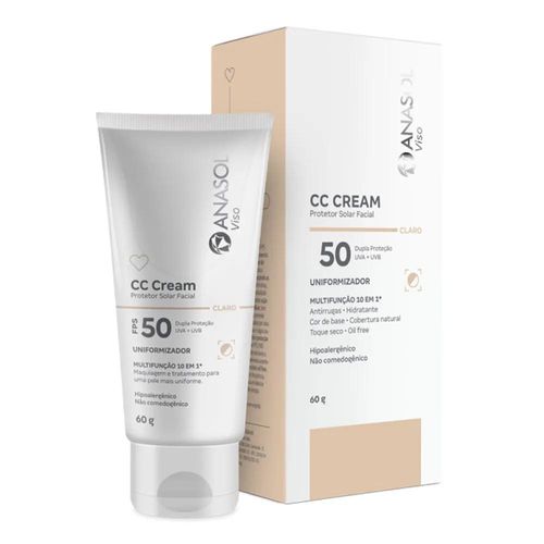 Protetor Solar Facial Anasol Creme Cc Cream Claro FPS 50 60g
