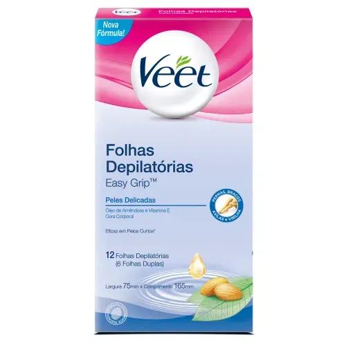Folhas Depilatórias Veet Cera Fria Peles Delicadas com 12 Unidades