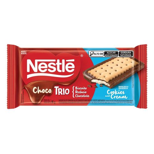 Chocolate Nestlé Choco Trio Biscoito Recheio Baunilha Chocolate Ao Leite 90g